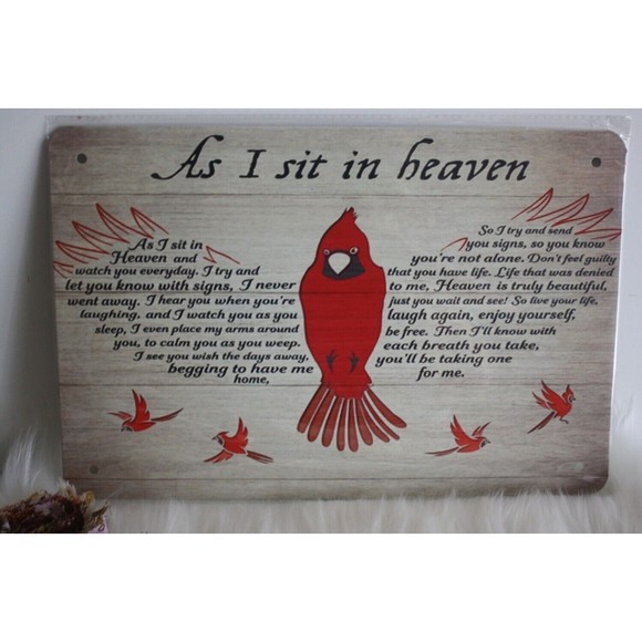 As I Sit in Heaven Cardinal Metal Tin Sign 8x12 Door Wall Decor Hanging NIP - Picture 1 of 3